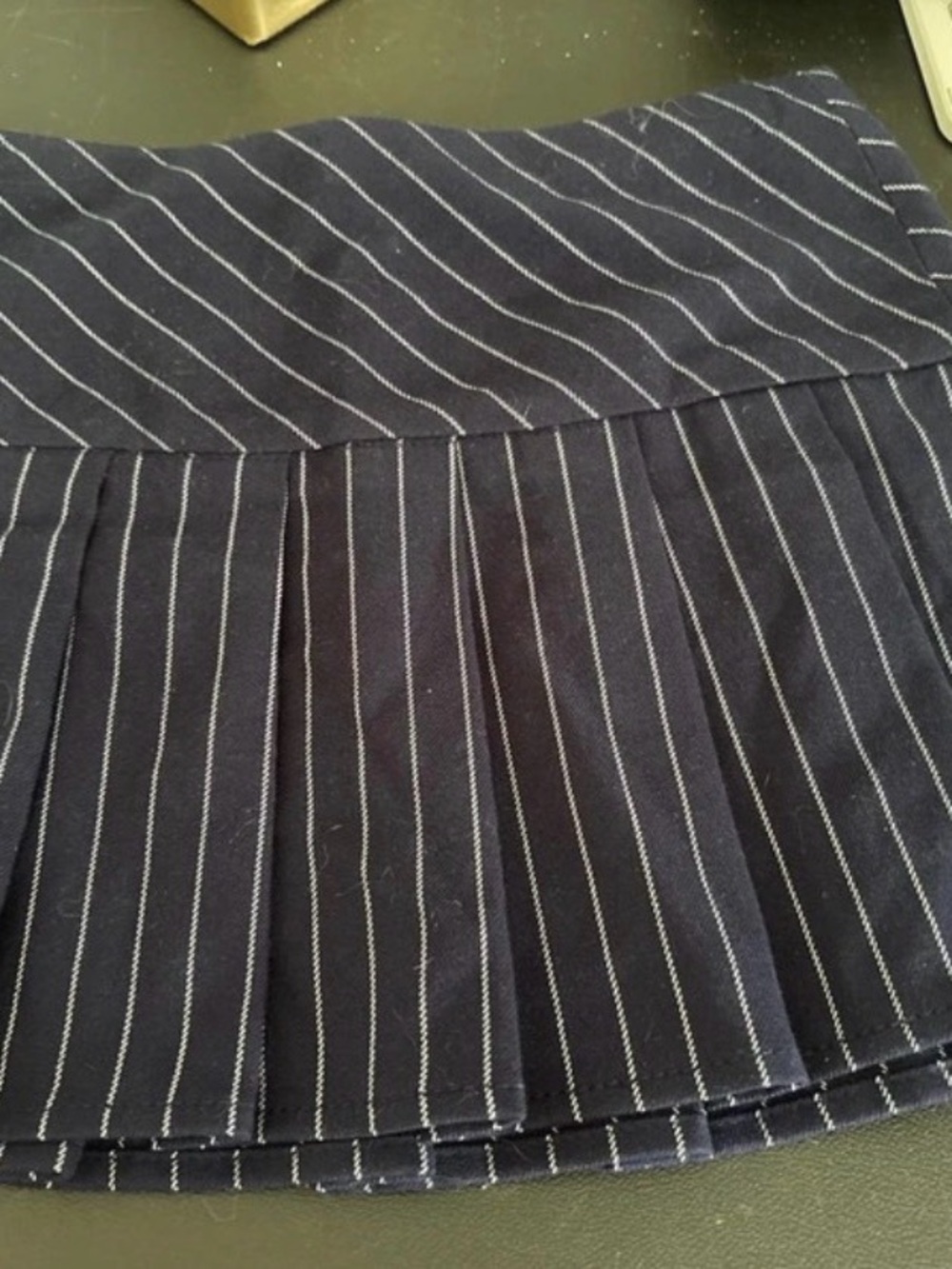 Old Navy Navy and White Pinstripe Pleated Skirt